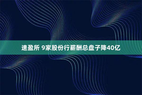 速盈所 9家股份行薪酬总盘子降40亿
